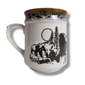 Vintage Montana Coffee Mug Embossed Drip Glaze Mountain  Moose Bears